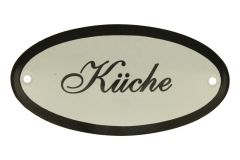 Plaque de porte ovale émaillée "Küche" 100x50 mm
