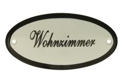 Plaque de porte ovale émaillée "Wohnzimmer" 100x50 mm