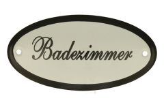 Plaque de porte ovale émaillée "Badezimmer" 100x50 mm