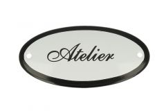 Plaque de porte ovale émaillée "Atelier" 100x50mm