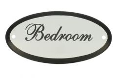 Plaque de porte ovale émaillée "Bedroom" 100x50mm