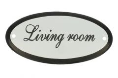 Plaque de porte ovale émaillée "Livingroom" 100x50mm