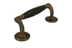 Poignée de porte 168mm déportée laiton patiné bakélite