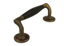 Poignée de porte 168mm déportée laiton patiné bois d'ébène