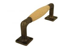 Poignée de porte 170 mm laiton patiné bois de hêtre