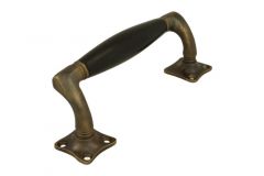 Poignée de porte 155mm déportée laiton patiné bois d'ébène