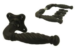 Béquilles de porte noir poignée torsadée sur rosaces trèfle