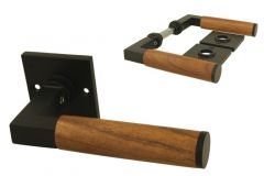 Béquilles de porte "Bauhaus" en fonte noir et bois de teck
