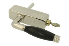 Poignée de fenêtre à clé 1926-28 laiton nickelé bois d'ébène