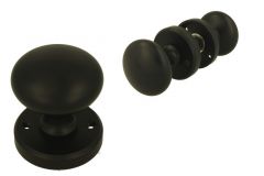 Bouton de porte double rond laiton noir sur rosaces rondes