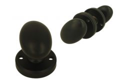 Bouton de porte double ovale laiton noir sur rosaces rondes