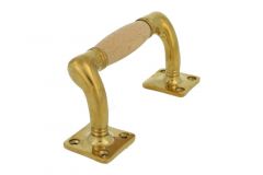 Poignée de tirage 120 mm déportée laiton poli bois de hêtre