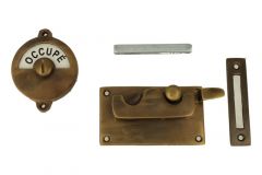 Verrou de porte de WC Libre/Occupé en laiton patiné 92x52mm