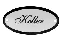 Plaque de porte ovale émaillée "Keller" 100x50 mm