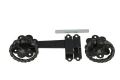 Fermeture de portail avec anneaux. Fonte noire. 175x77mm